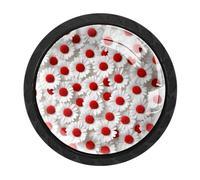 VAPOKF 4 Pcs Red Daisy Cabinet Knobs,35mm Round Black Dresser Drawer Knobs, Single Hole Cupboard Door Handles, Door Knob and Handles, for Cupboard, Home Decorating, Wardrobe