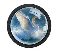 VAPOKF 4 Pcs Swan Cabinet Knobs,35mm Round Black Dresser Drawer Knobs, Single Hole Cupboard Door Handles, Door Knob and Handles, for Cupboard, Home Decorating, Wardrobe