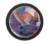 VAPOKF 4 Pcs Swan Flower Cabinet Knobs,35mm Round Black Dresser Drawer Knobs, Single Hole Cupboard Door Handles, Door Knob and Handles, for Cupboard, Home Decorating, Wardrobe