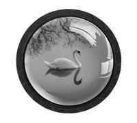 VAPOKF 4 Pcs Swan Tree Cabinet Knobs,35mm Round Black Dresser Drawer Knobs, Single Hole Cupboard Door Handles, Door Knob and Handles, for Cupboard, Home Decorating, Wardrobe