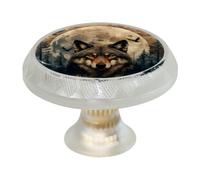 VAPOKF 4 Pcs Wolf Moon Cabinet Knobs,35mm Round Transparent Dresser Drawer Knobs, Single Hole Cupboard Door Handles, Door Knob and Handles, for Cupboard, Home Decorating, Wardrobe