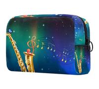 VAPOKF a Saxophone Butterfly Musical Notes Cosmetic Bag for Women, Travel Toiletries Bags Large Makeup Handy Pouch Organizer Bag with Zipper