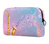 VAPOKF a Saxophone with Musical Notes Cosmetic Bag for Women, Travel Toiletries Bags Large Makeup Handy Pouch Organizer Bag with Zipper