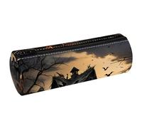VAPOKF Abandoned House Black Ravens Print Pencil Cases, PU Leather Pen Bag Student Stationery Organiser Bag Makeup Pouch for Women Girls Boys Kids School Office Supplies