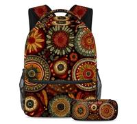 VAPOKF Abstract Ethnic Floral Pattern School Bag Set for Teen Girls Boys Kids, Student Bookbag Backpack Rucksack with Pencil Case for Primary Secondary Junior High School