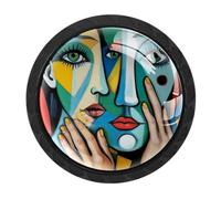 VAPOKF Abstract Face Cabinet Knobs, Premium Door Drawer Knobs, Round Cupboard Handles with Screws, for Kitchen Bedroom Furniture - Pack of 4