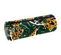VAPOKF Abstract Leopard Snake Texture Leather Barrel Pen Pencil Case Coin Purse Cosmetic Makeup Bag for Student Stationery School Office Storage