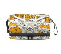 VAPOKF African Tribal Beautiful Woman Deer Pattern Cosmetic Bag for Women and Girls, Travel Toiletry Bag Makeup Handy Pouch Organizer Bag with Brush Compartment