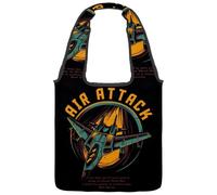 VAPOKF Air Attack Airplane Canvas Tote Bags, Women's Shoulder Handbags, Large Reusable Carry Bag Shoulder Bag for School Work Office Travel Shopping Casual