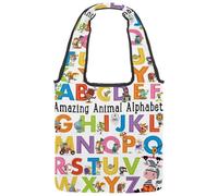 VAPOKF Amazing Animals Alphabet Canvas Tote Bags, Women's Shoulder Handbags, Large Reusable Carry Bag Shoulder Bag for School Work Office Travel Shopping Casual