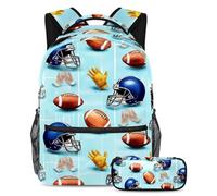 VAPOKF American Football Helmets Gloves School Bag Set for Teen Girls Boys Kids, Student Bookbag Backpack Rucksack with Pencil Case for Primary Secondary Junior High School