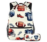 VAPOKF American Football Sportswear and Shoe School Bag Set for Teen Girls Boys Kids, Student Bookbag Backpack Rucksack with Pencil Case for Primary Secondary Junior High School