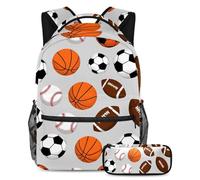 VAPOKF American Footballs Basketball Baseball School Bag Set for Teen Girls Boys Kids, Student Bookbag Backpack Rucksack with Pencil Case for Primary Secondary Junior High School