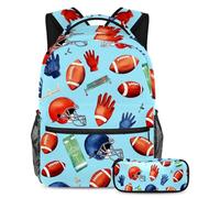 VAPOKF American Footballs Field Gloves Helmets School Bag Set for Teen Girls Boys Kids, Student Bookbag Backpack Rucksack with Pencil Case for Primary Secondary Junior High School