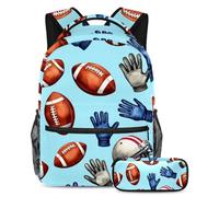 VAPOKF American Footballs Helmets Gloves School Bag Set for Teen Girls Boys Kids, Student Bookbag Backpack Rucksack with Pencil Case for Primary Secondary Junior High School
