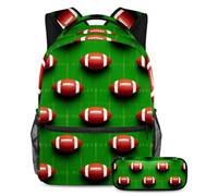 VAPOKF American Footballs on Field School Bag Set for Teen Girls Boys Kids, Student Bookbag Backpack Rucksack with Pencil Case for Primary Secondary Junior High School