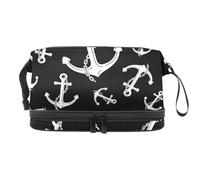 VAPOKF Anchor Chain Nautical Maritime Pattern Cosmetic Bag for Women and Girls, Travel Toiletry Bag Makeup Handy Pouch Organizer Bag with Brush Compartment