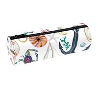 VAPOKF Anchor Lifebuoy Jackdaw Bird Boat Print Pencil Cases, PU Leather Pen Bag Student Stationery Organiser Bag Makeup Pouch for Women Girls Boys Kids School Office Supplies