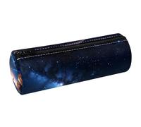VAPOKF Ancient Space Ship PU Leather Barrel Pen Pencil Case Coin Purse Cosmetic Makeup Bag for Student Stationery School Office Storage