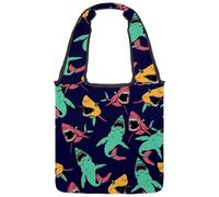 VAPOKF Angry Shark Sea Life Pattern Canvas Tote Bags, Women's Shoulder Handbags, Large Reusable Carry Bag Shoulder Bag for School Work Office Travel Shopping Casual