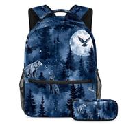 VAPOKF Animals Under Night Forest School Bag Set for Teen Girls Boys Kids, Student Bookbag Backpack Rucksack with Pencil Case for Primary Secondary Junior High School