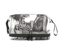 VAPOKF Art Marriage Skull Day of The Dead Cosmetic Bag for Women and Girls, Travel Toiletry Bag Makeup Handy Pouch Organizer Bag with Brush Compartment
