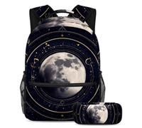 VAPOKF Astrology Moon on Outer Space School Bag Set for Teen Girls Boys Kids, Student Bookbag Backpack Rucksack with Pencil Case for Primary Secondary Junior High School