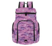 VAPOKF Basketball Backpack, Sport Bag with Ball and Shoe Compartment for Soccer Football Volleyball Swim Gym Travel, Flying Lanruo Clouds and Cherry Blossom Purple Pattern