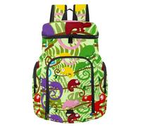 VAPOKF Basketball Backpack, Sport Bag with Ball and Shoe Compartment for Soccer Football Volleyball Swim Gym Travel, Colored Chameleons Reptile Lizard Tropical Leaves Pattern