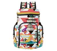 VAPOKF Basketball Backpack, Sport Bag with Ball and Shoe Compartment for Soccer Football Volleyball Swim Gym Travel, Japan Building Cherry Flowers Pattern