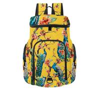 VAPOKF Basketball Backpack, Sport Bag with Ball and Shoe Compartment for Soccer Football Volleyball Swim Gym Travel, Peacock Cherry Flowering Trees Watercolor Pattern