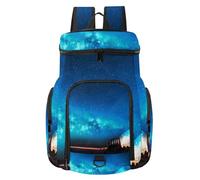 VAPOKF Basketball Backpack, Sport Bag with Ball and Shoe Compartment for Soccer Football Volleyball Swim Gym Travel, Boy Pulled Big Bulb Half Buried Ground Night Sky Stars Space Dust