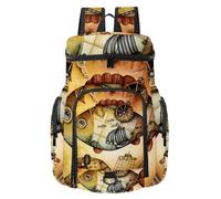 VAPOKF Basketball Backpack, Sport Bag with Ball and Shoe Compartment for Soccer Football Volleyball Swim Gym Travel, Geographical Travel Fish Boat Illustration