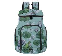 VAPOKF Basketball Backpack, Sport Bag with Ball and Shoe Compartment for Soccer Football Volleyball Swim Gym Travel, Summer Frog Water Lilies and Dragonfly