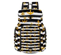 VAPOKF Basketball Backpack, Sport Bag with Ball and Shoe Compartment for Soccer Football Volleyball Swim Gym Travel, Golden Anchors on Black and White Striped Pattern