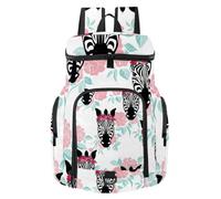 VAPOKF Basketball Backpack, Sport Bag with Ball and Shoe Compartment for Soccer Football Volleyball Swim Gym Travel, Wild African Animal Zebra Rose Wreath