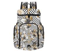 VAPOKF Basketball Backpack, Sport Bag with Ball and Shoe Compartment for Soccer Football Volleyball Swim Gym Travel, Gold Flowers Cherry Geometric Pattern