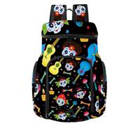 VAPOKF Basketball Backpack, Sport Bag with Ball and Shoe Compartment for Soccer Football Volleyball Swim Gym Travel, Colorful Mexican Sugar Skulls Day of The Dead Guitar