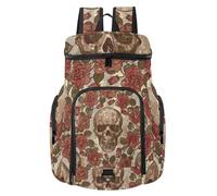 VAPOKF Basketball Backpack, Sport Bag with Ball and Shoe Compartment for Soccer Football Volleyball Swim Gym Travel, Skull Wild Rose Pattern