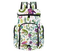 VAPOKF Basketball Backpack, Sport Bag with Ball and Shoe Compartment for Soccer Football Volleyball Swim Gym Travel, Chameleons Tropical Leaves Flowers Spring Pattern