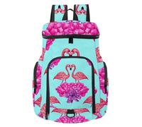 VAPOKF Basketball Backpack, Sport Bag with Ball and Shoe Compartment for Soccer Football Volleyball Swim Gym Travel, Beautiful Floral Watercolor Pink Flamingos Flowers Pattern