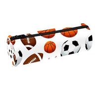 VAPOKF Basketballs Footballs and Baseballs Print Pencil Cases, PU Leather Pen Bag Student Stationery Organiser Bag Makeup Pouch for Women Girls Boys Kids School Office Supplies