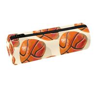 VAPOKF Basketballs Print Pencil Cases, PU Leather Pen Bag Student Stationery Organiser Bag Makeup Pouch for Women Girls Boys Kids School Office Supplies