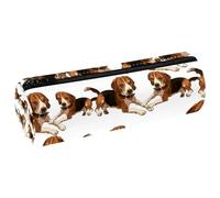 VAPOKF Beagle Dogs Lying on The Ground Pencil Cases, PU Leather Pen Bag Student Stationery Organiser Bag Makeup Pouch for Women Girls Boys Kids School Office Supplies