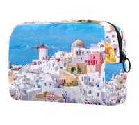 VAPOKF Beautiful Greek Architecture Santorini Volcano Cyclades Caldera Island Cosmetic Bag for Women, Travel Toiletries Bags Large Makeup Handy Pouch Organizer Bag with Zipper
