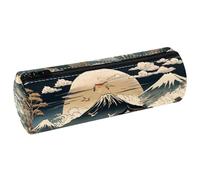 VAPOKF Beautiful Ukiyo-e PU Leather Barrel Pen Pencil Case Coin Purse Cosmetic Makeup Bag for Student Stationery School Office Storage