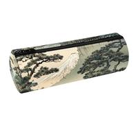 VAPOKF Beautiful Ukiyo-e PU Leather Barrel Pen Pencil Case Coin Purse Cosmetic Makeup Bag for Student Stationery School Office Storage
