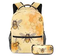 VAPOKF Bees on Comb Background School Bag Set for Teen Girls Boys Kids, Student Bookbag Backpack Rucksack with Pencil Case for Primary Secondary Junior High School