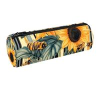 VAPOKF Bees Sunflower on Striped Canvas Pen Pencil Case Coin Purse Cosmetic Makeup Bag for Student Stationery School Office Storage