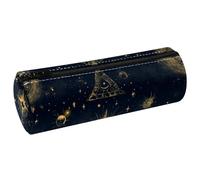 VAPOKF Bill Cipher Wheel Zodiac Leather Barrel Pen Pencil Case Coin Purse Cosmetic Makeup Bag for Student Stationery School Office Storage